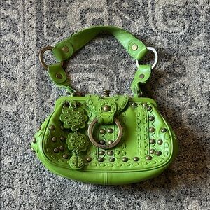 Isabella Fiore Vintage Mini Muffin Green Studded Women's Bag